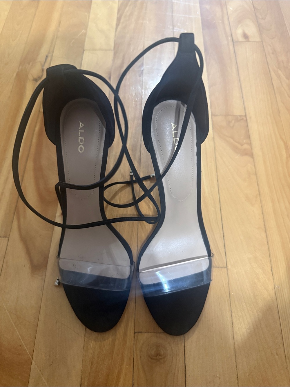 ALDO Black Heeled Sandals with Clear Toe Strap